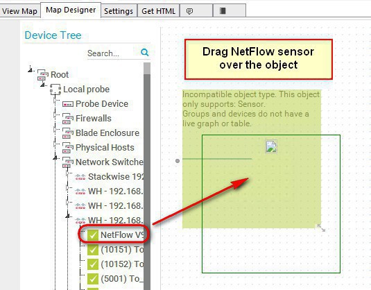Drag NetFlow sensor over the object
