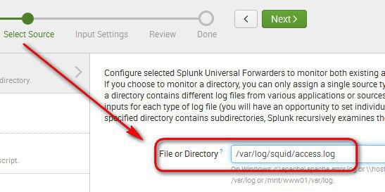 Select source for Squid access log