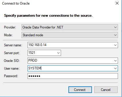 Specify paramenters for the new connection