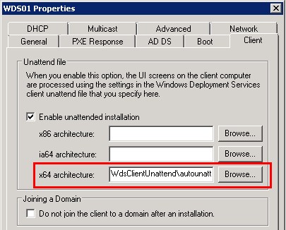 Configure unattended file