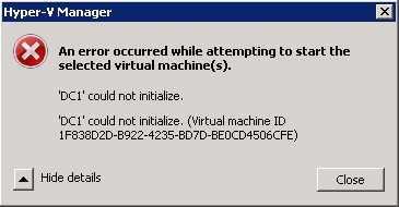 An error occurred while attempting to start the selected virtual machine(s)