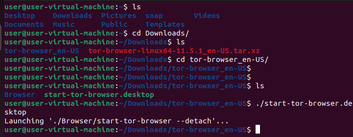Commands to start the Tor Browser