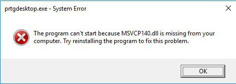 The program can't start because MSVCP140.dll is missing from your computer