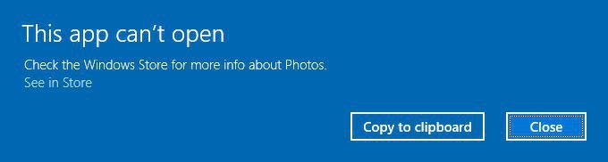 Windows 10 error message This app can't open