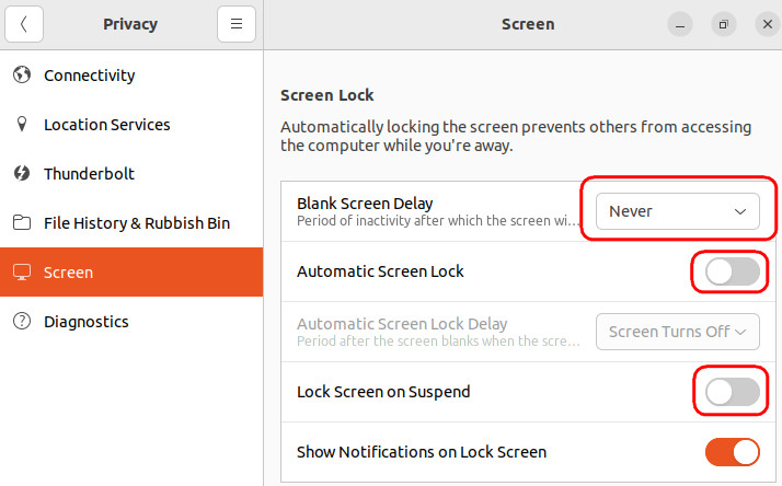 Turn off Automatic Screen Lock in Linux Ubuntu