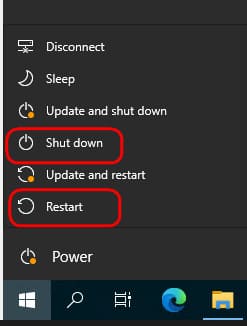 Windows shutdown options