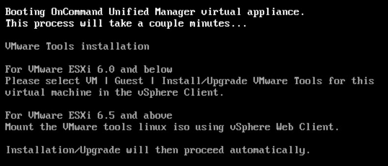 Booting onCommand Unified virtual applicance