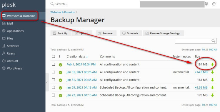 Download backup from your website