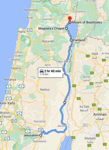 Route from Jerusalmen to Tiberias