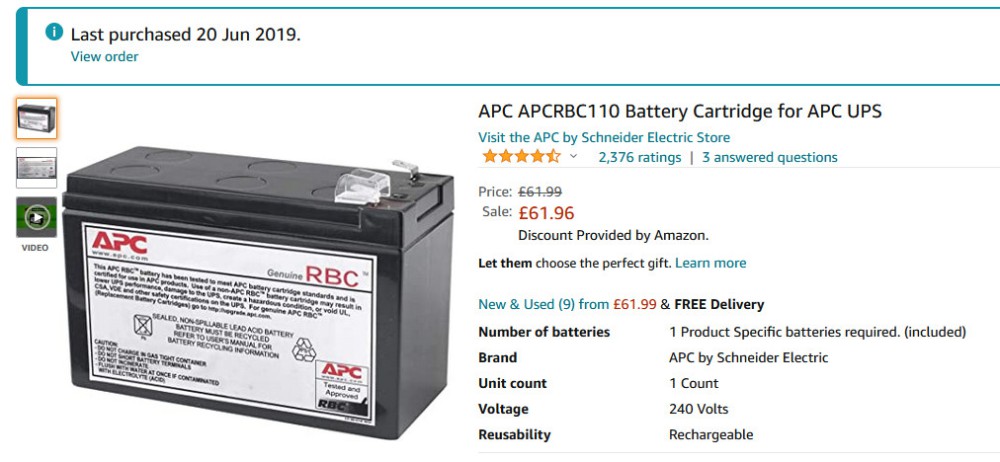APC BR550GI battery pack