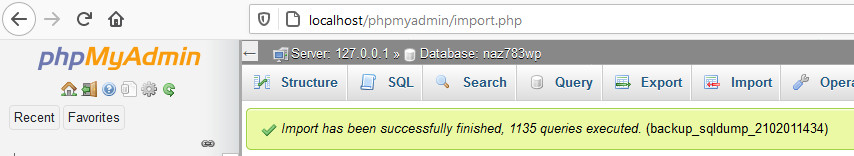 phpMyAdmin import successfull