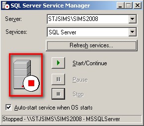 Stop the SQL server on the old SIMS server