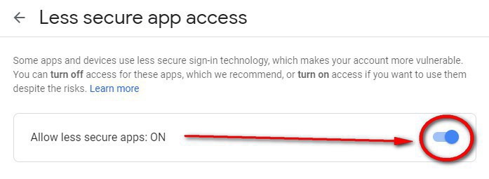 Gmail - less secure app access