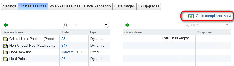 ESXi go to compliance view to Install critical patches on ESXi 6.0