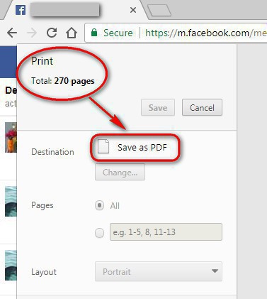 Salvar a PDF la opcion de como guardar los mensajes de Facebook a PDF