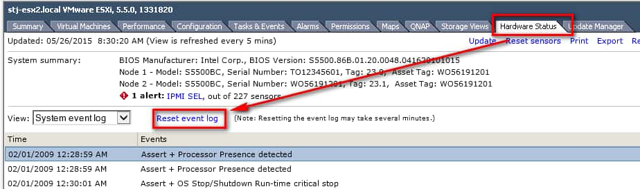 ESXi host hardware status