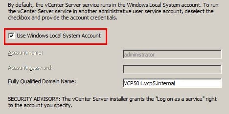 Use Windows local system account