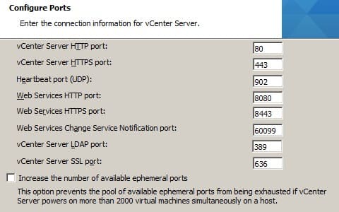 vCenter ports