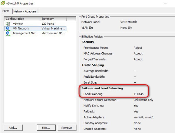 Enable "IP Hash" load balancing on the ESXi host virtual switch