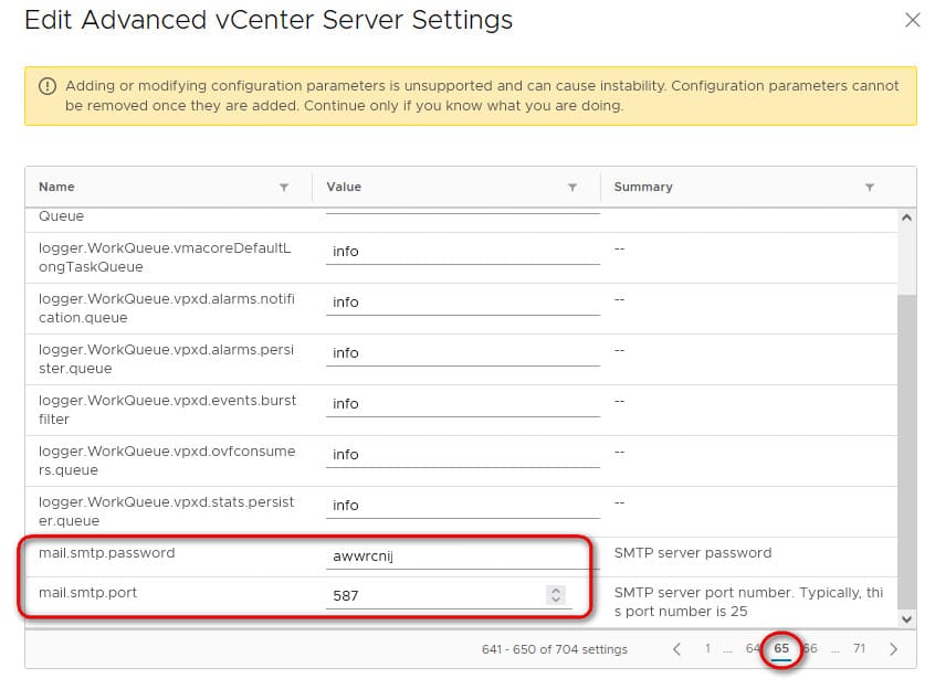 Edit Advanced vCenter Server Settings page 65