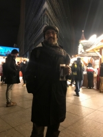Mulled wine at Potsdamer Platz Bahnhof, the building behind me has the angle of sorcery by the way