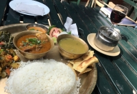 Nepalese Dal Bhat plus house wine, both so delicious! :)