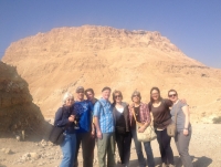 The adventures climbers, one hour walking straight up till we reach the top of Masada, pictured in the background