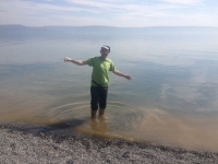 Me at the Sea of Galilee testing the waters.... yep, I can't walk on it :)