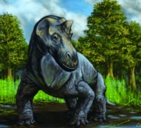 Reconstruction of the dinocephalian Struthiocephalus by Matt Celeskey