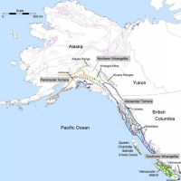 Current location of the flood basalt Wrangell Mountains, Alaska