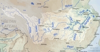 Ancient Sichuan Basin lake and current rivers