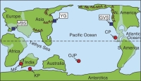 Location of the Caribbean Plateau (CP), marked in red circles are other LIP that erupted during AOE2