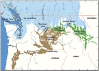 The lake glacial are in green, and in brown the areas that were flooded
