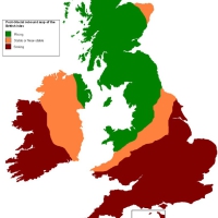 Map of Post Glacial Rebound effects upon the land-level of Ireland and the British Isles.